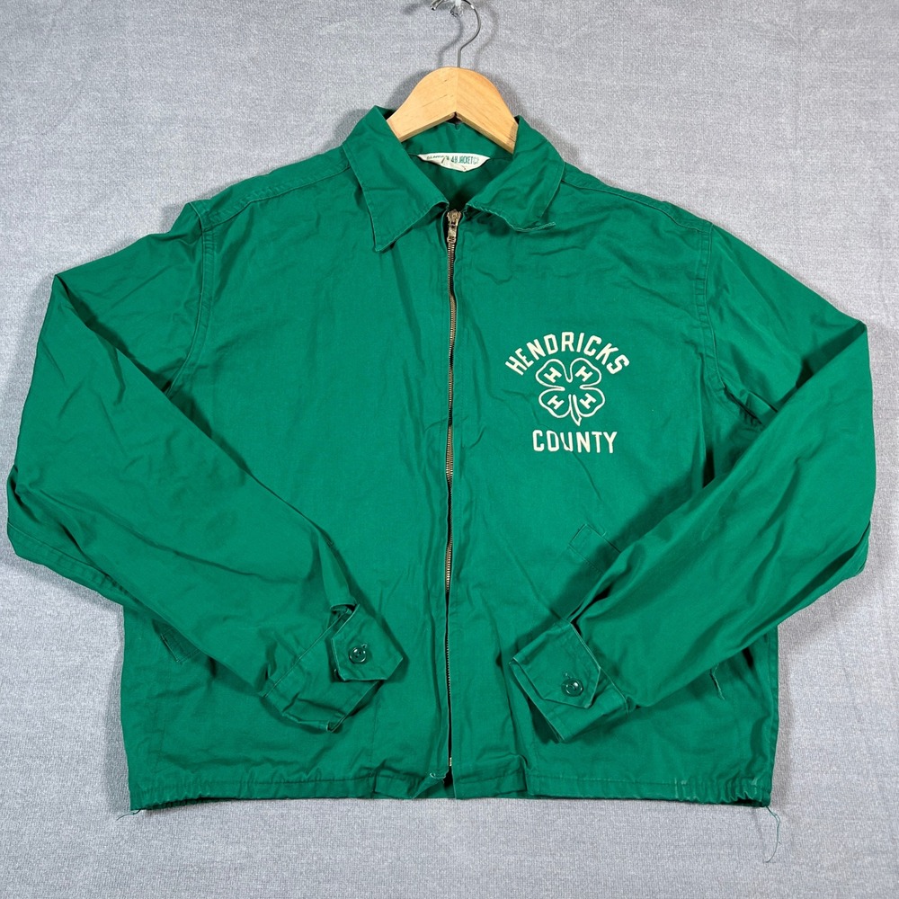 True VintageNational 4-H Hendricks County Zip Up Jacket Mens L Green Cotton